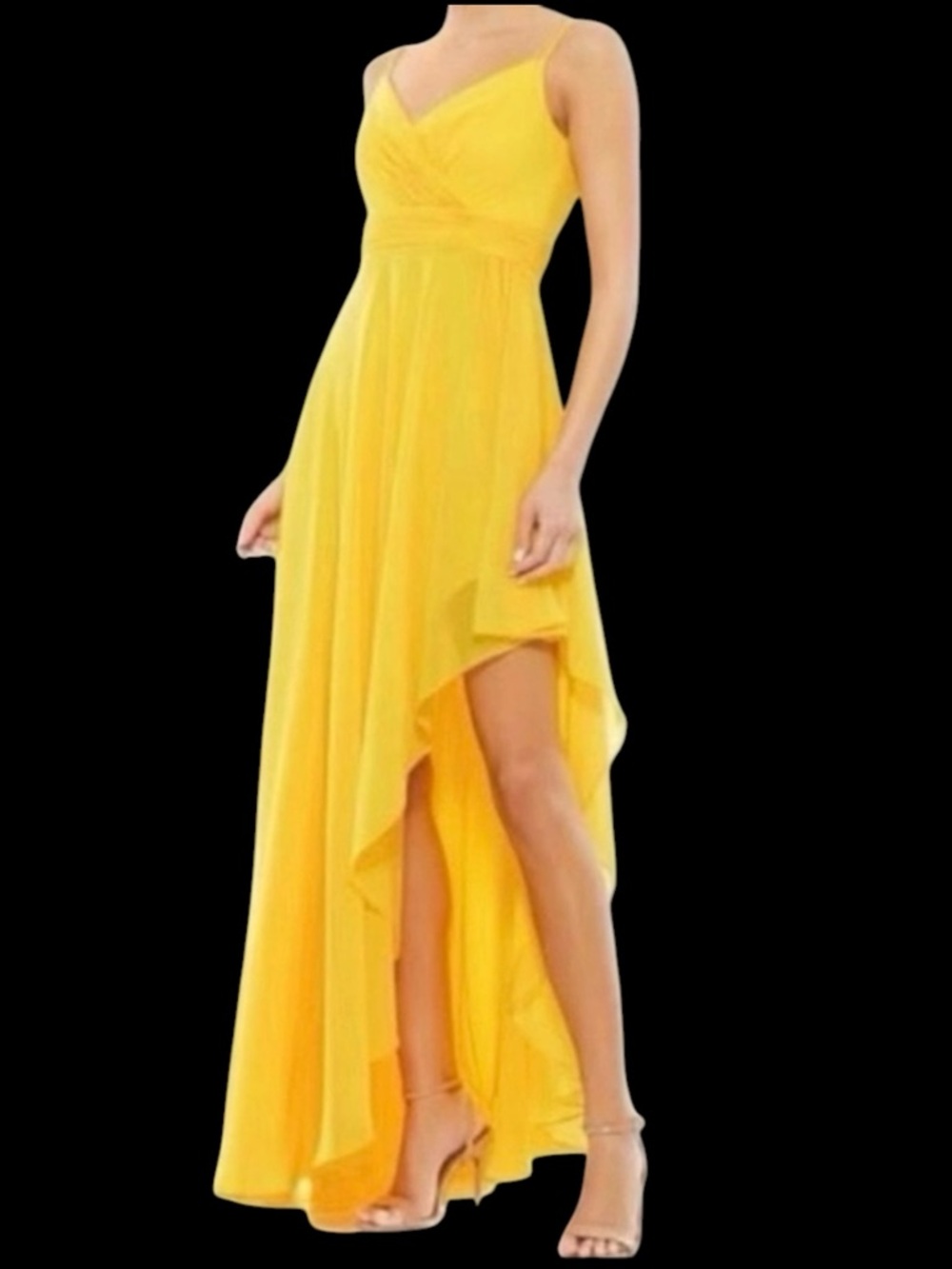 Mac Duggal Marigold Yellow Chiffon Dress Formal Prom NWT